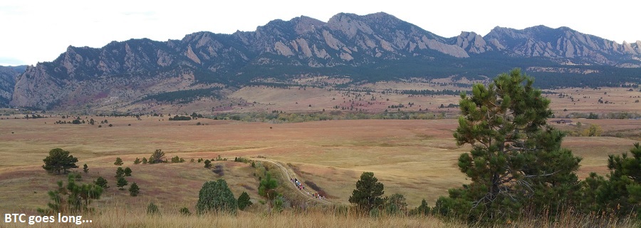 Boulder Flatirons panorama with BTC group in the distance